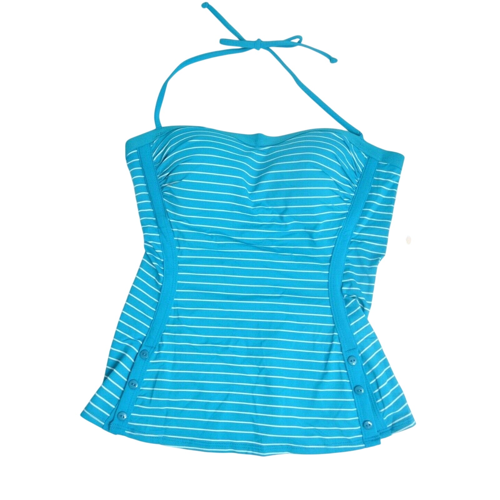 Robin Piccone Women's Blue & White Striped Tankini Top W/ Halter Strap